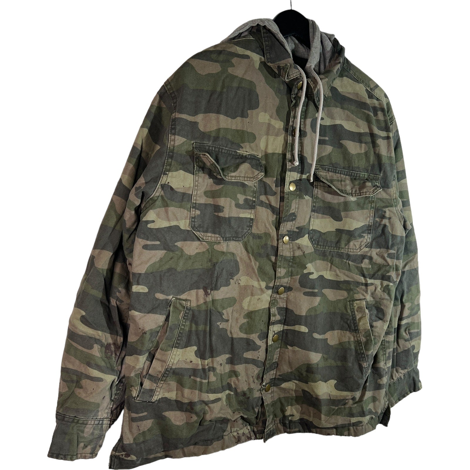 Collection of Faded Glory Hooded Button Down Camo Jacket in a gallery layout