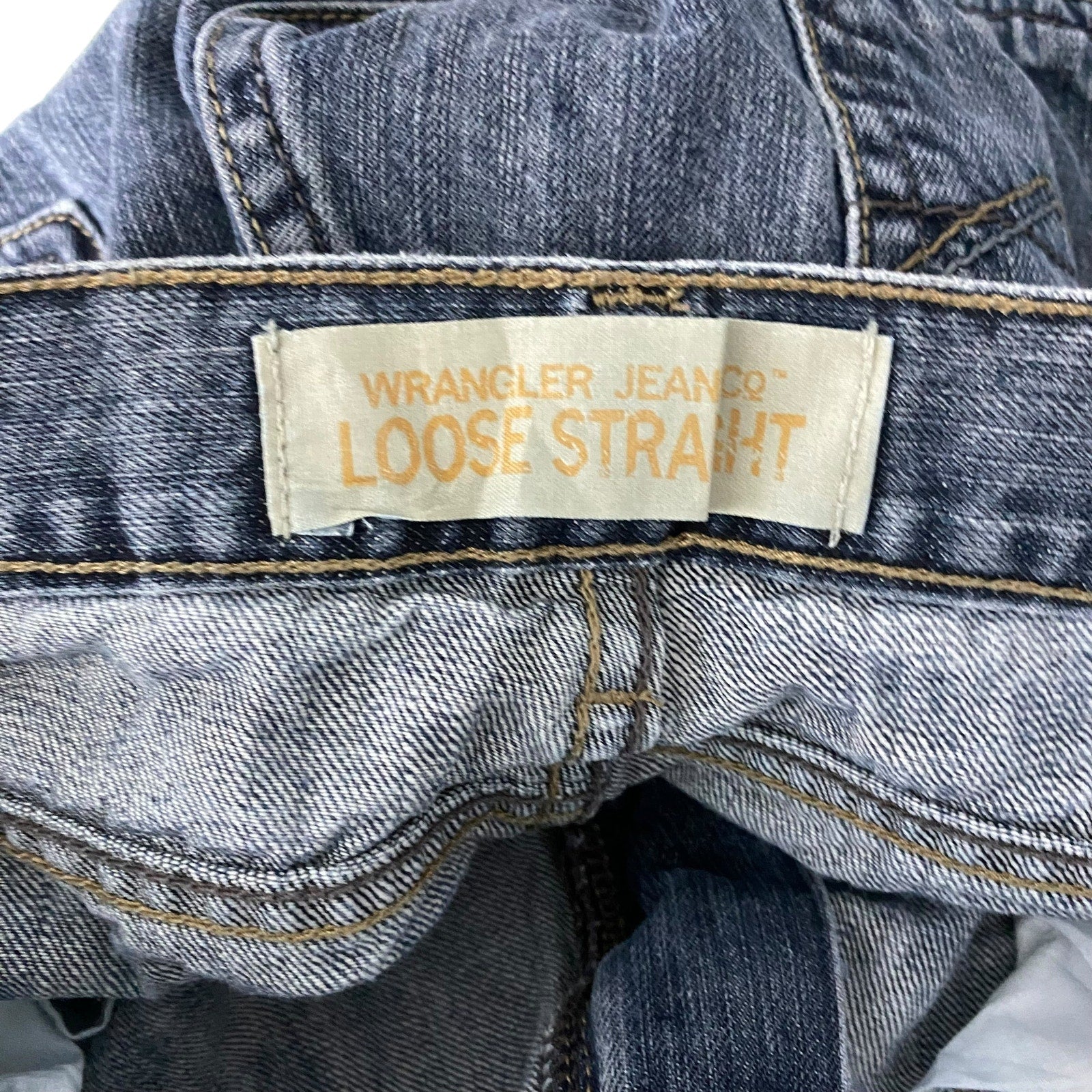 Collection of Wrangler Straight Leg Loose Dark Wash Denim Pants in a gallery layout