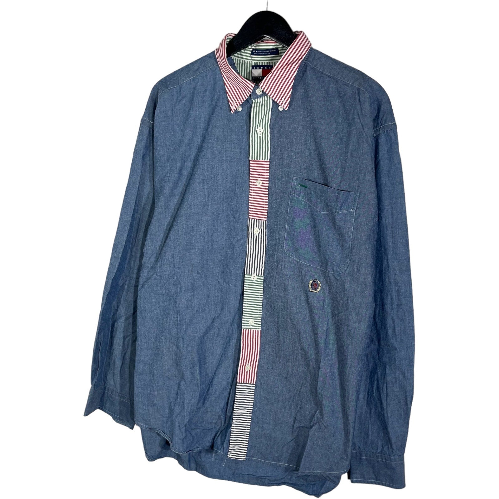 Collection of Tommy Hilfiger Striped Collar & Buttons Long Sleeve Button Down in a gallery layout