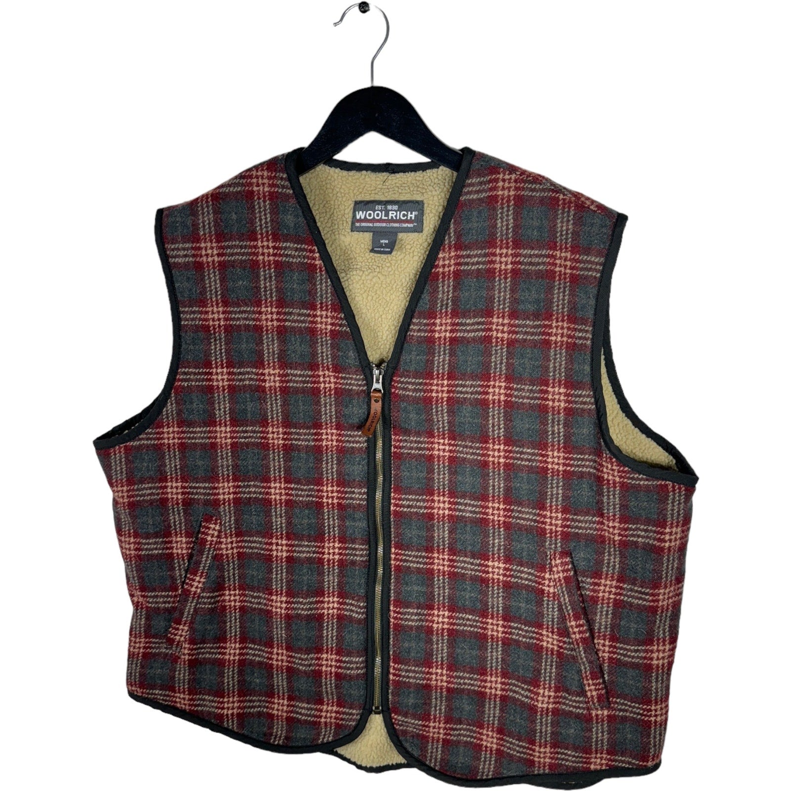 Collection of Woolrich Plaid Sherpa Lined Vest in a gallery layout