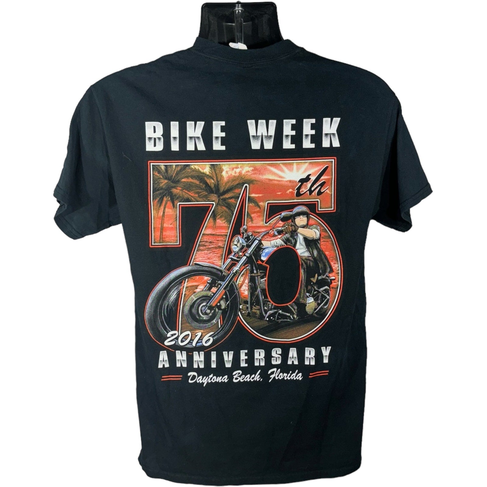 Collection of 75th Anniversary Daytona Beach, FL Bike Week Tee in a gallery layout