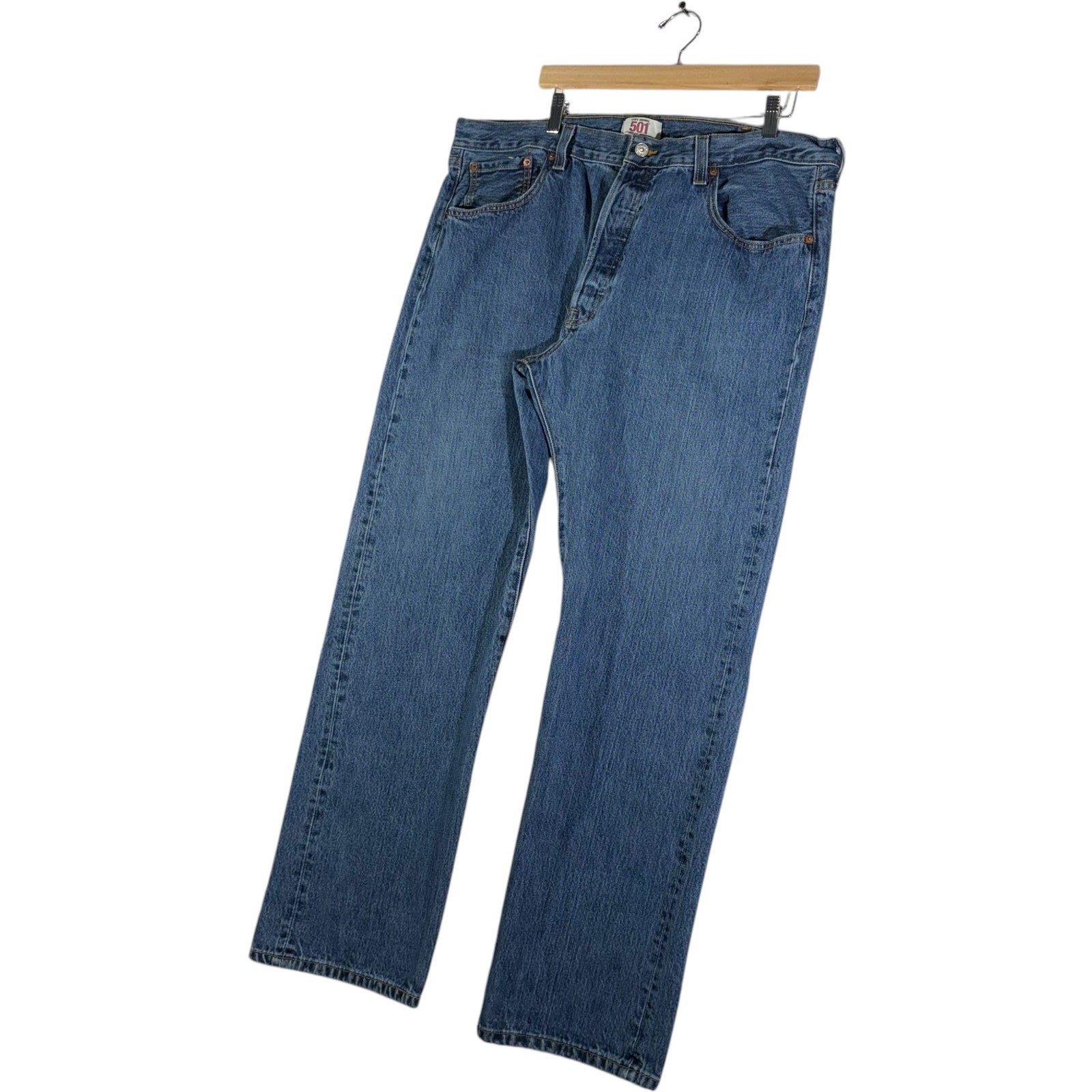 Collection of Levi Strauss 501 Denim Straight Leg Jeans 39 x 31.5 in a gallery layout