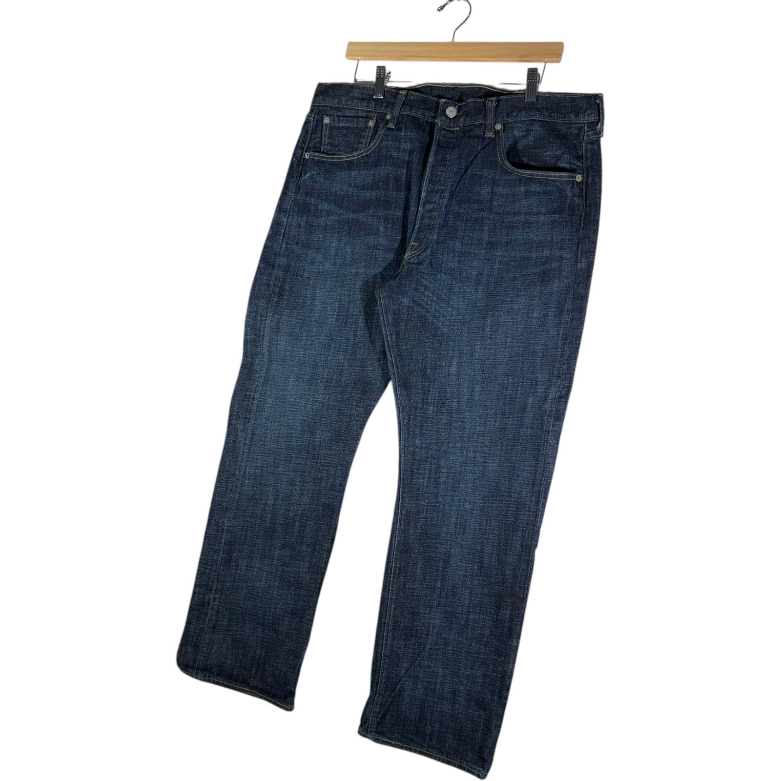Collection of Levi Red Tab 501 Dark Wash Denim Straight Leg Jeans 38x30 in a gallery layout