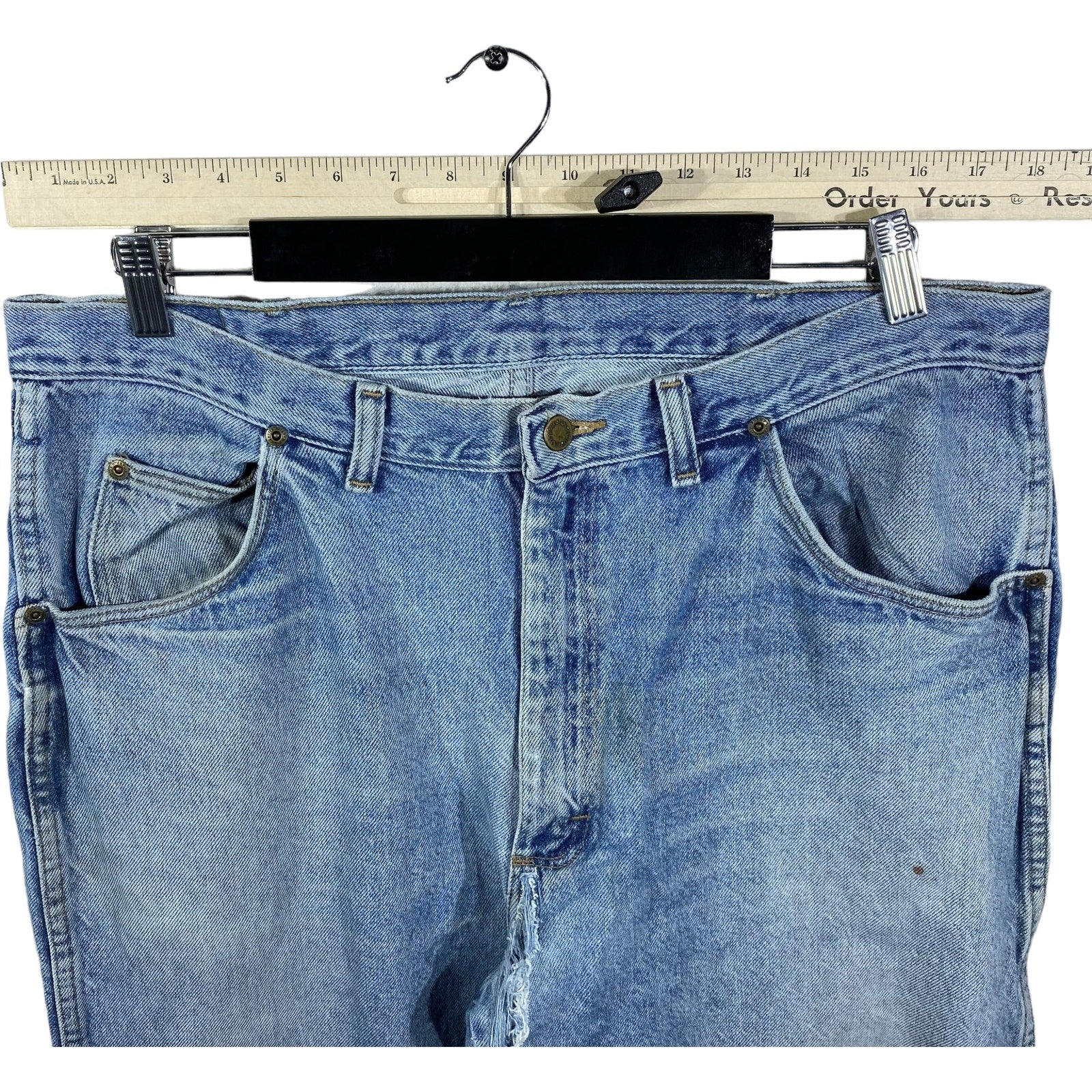 Collection of Wrangler Zip Fly Distressed Straight Leg Denim Pants in a gallery layout