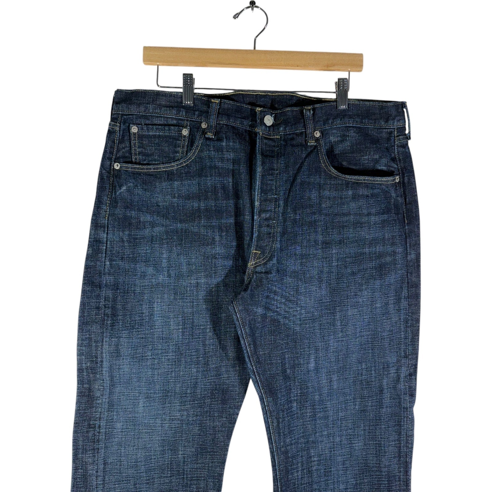 Collection of Levi Red Tab 501 Dark Wash Denim Straight Leg Jeans 38x30 in a gallery layout