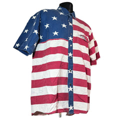 Collection of Vintage Wrangler Button Up American Flag Shirt in a gallery layout