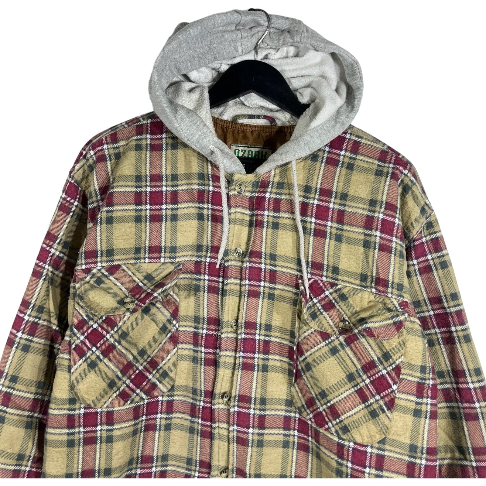 Collection of Ozark Trail Plaid Button Down Flannel Hoodie in a gallery layout