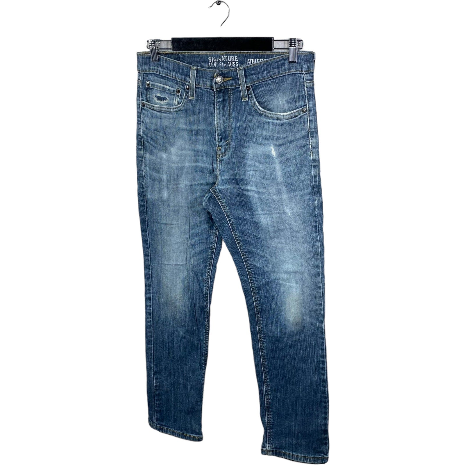 Collection of Levis Athletic Denim Straight Leg Jeans 31x27 in a gallery layout