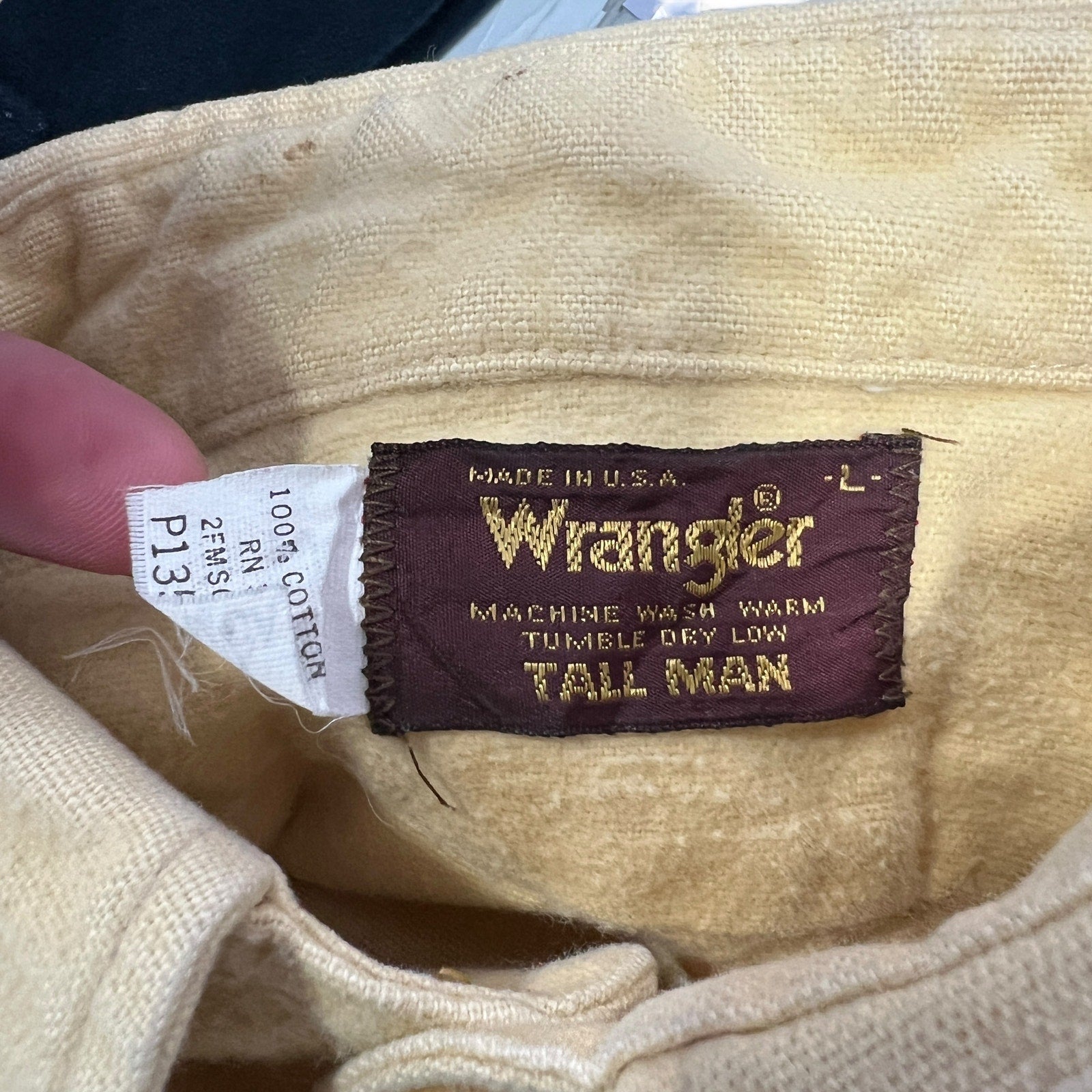 Collection of Vintage Wrangler Tall Man Chamois Cotton Button Up Flannel 90s in a gallery layout