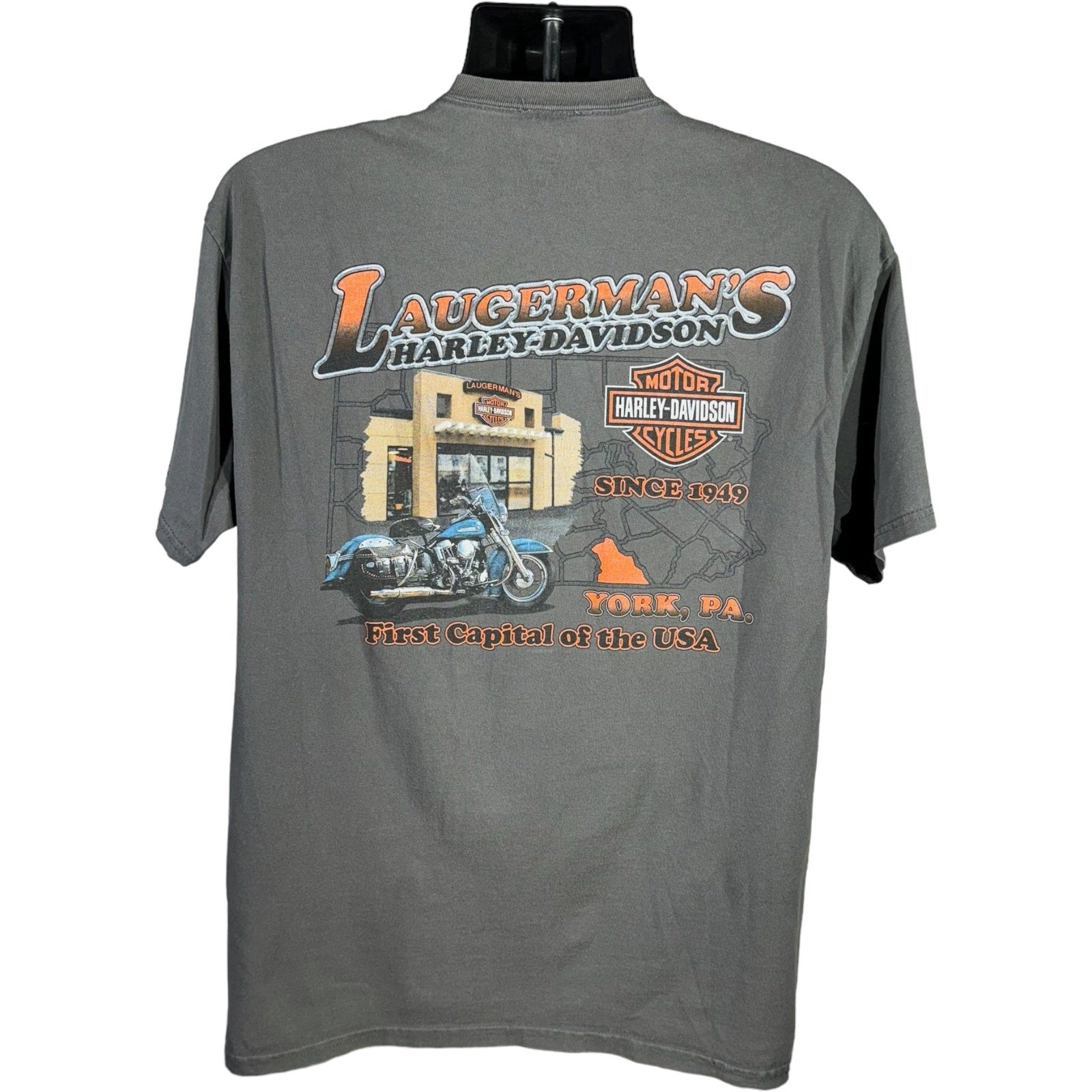 Collection of Laugerman's Harley Davidson York PA Pocket Tee in a gallery layout
