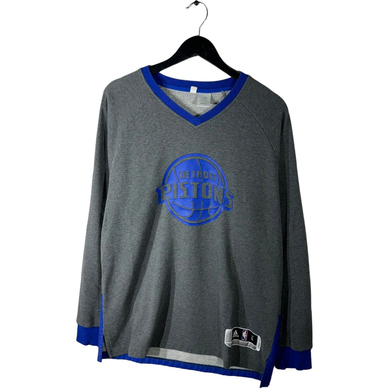 Collection of Sample Adidas Detroit Pistons V-Neck NBA Crewneck in a gallery layout
