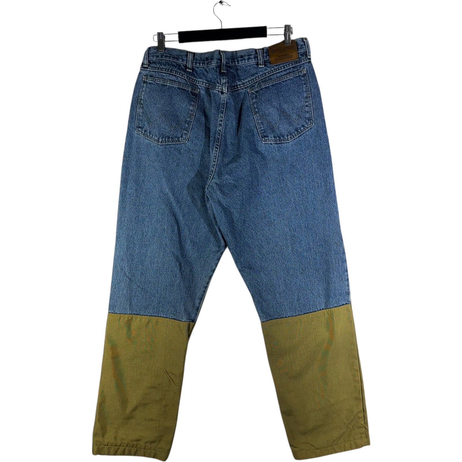 Collection of Vintage Wrangler Duck Hunting Denim Straight Leg Jeans 34x29 in a gallery layout