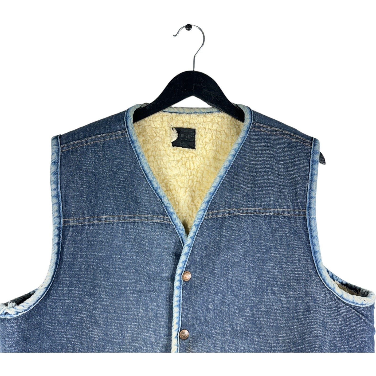 Collection of Vintage Roebucks Sherpa Lined Denim Workwear Vest in a gallery layout