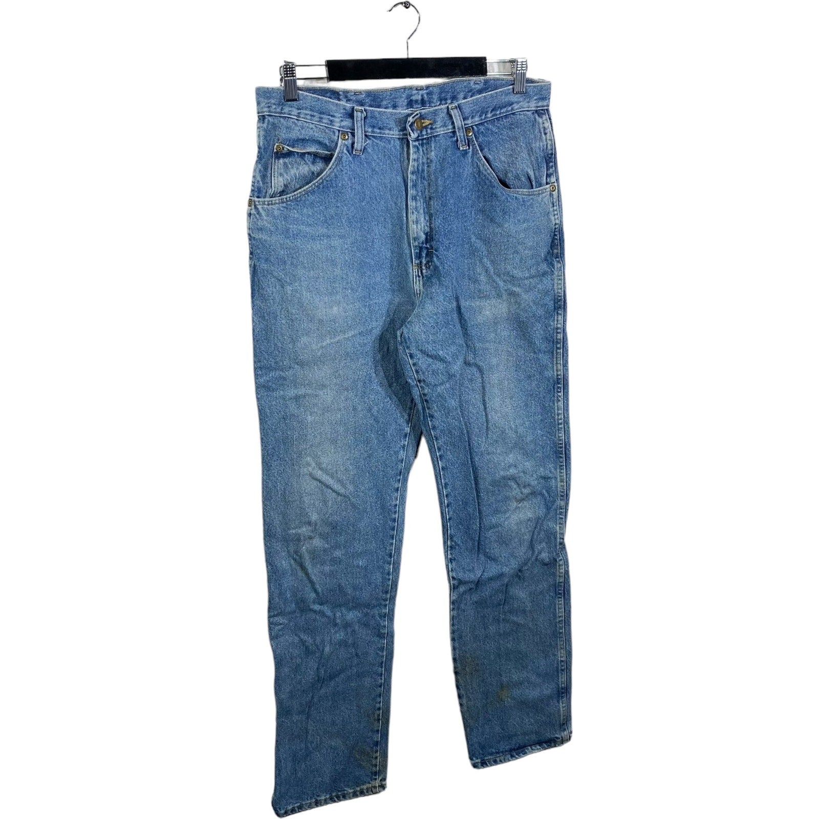 Collection of Wrangler Denim Straight Leg Jeans 34x34 in a gallery layout