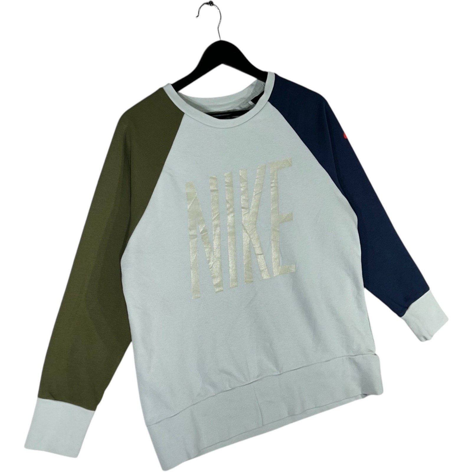 Collection of Nike Big Spell Out Colorblock Dri Fit Crewneck in a gallery layout