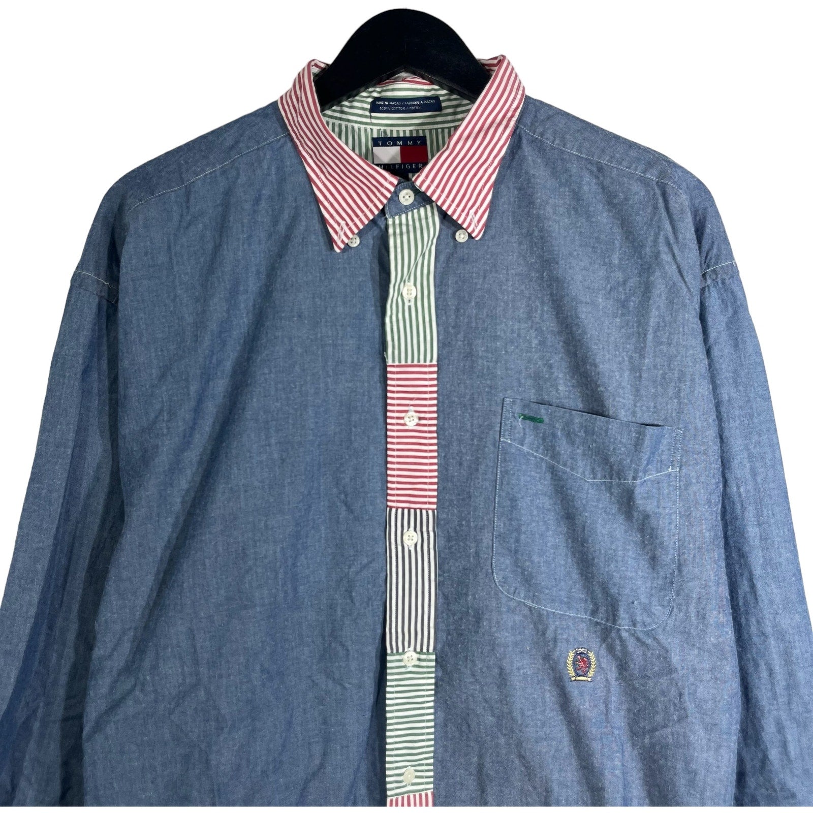 Collection of Tommy Hilfiger Striped Collar & Buttons Long Sleeve Button Down in a gallery layout