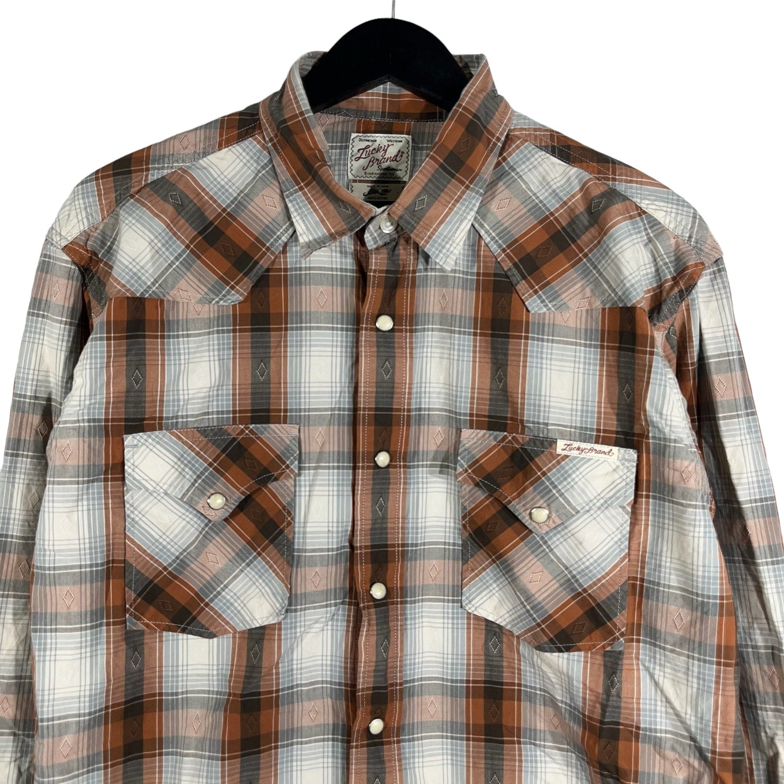 Collection of Lucky Brand Flannel Plaid Long Sleeve Button Down in a gallery layout
