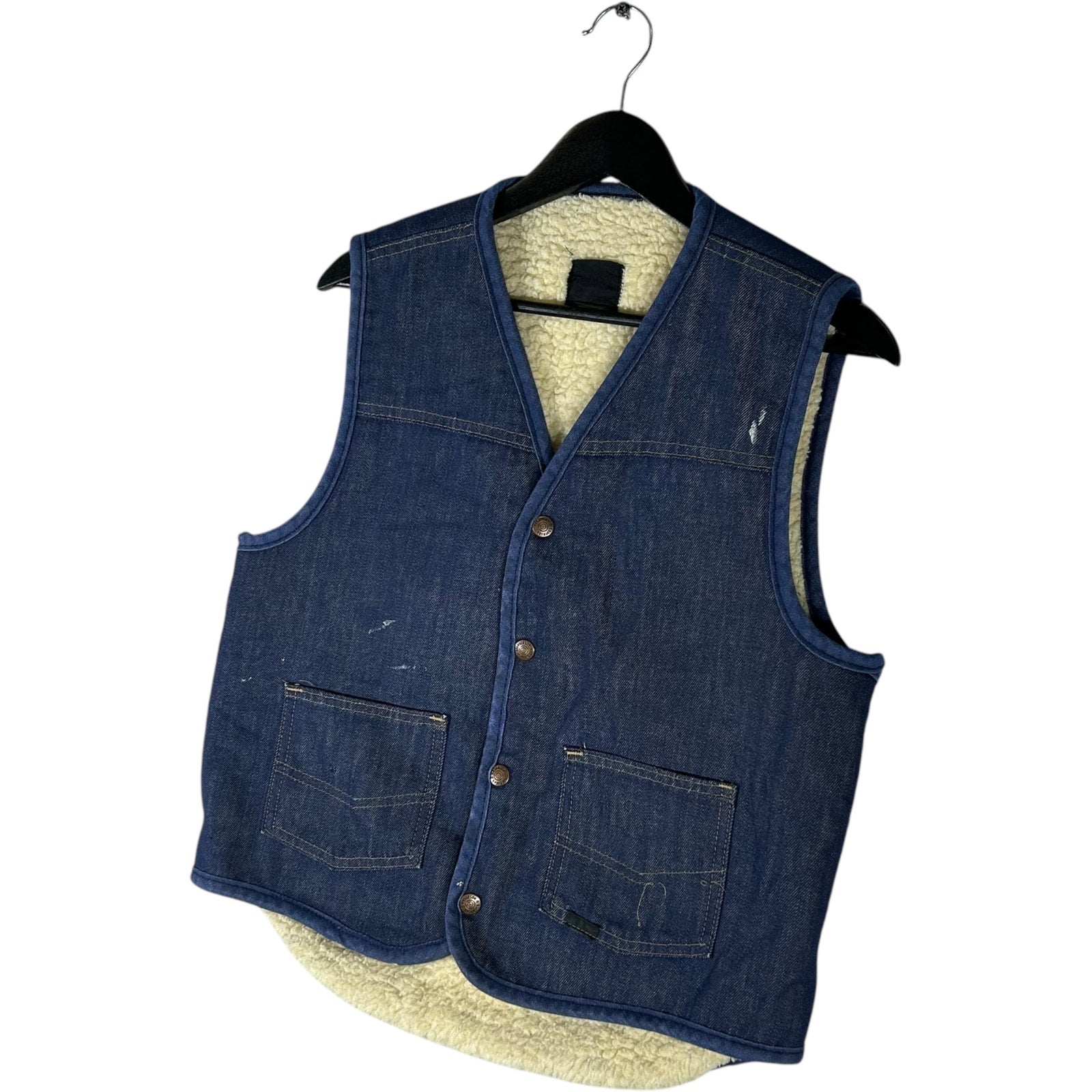 Collection of Denim Sherpa Lined Button Up Vest in a gallery layout