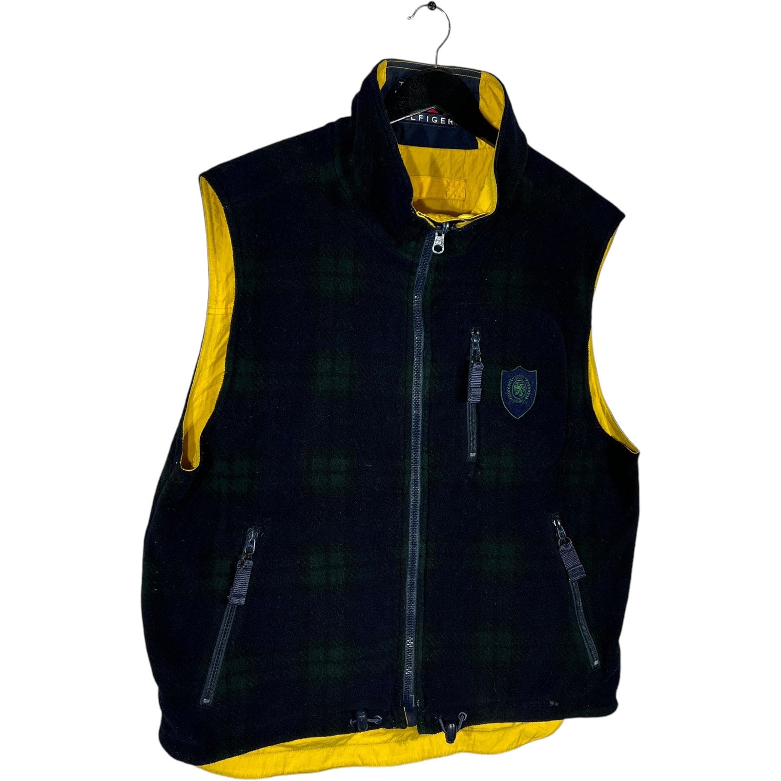 Collection of Tommy Hilfiger Plaid Embroidered Crest Full Zip Vest in a gallery layout